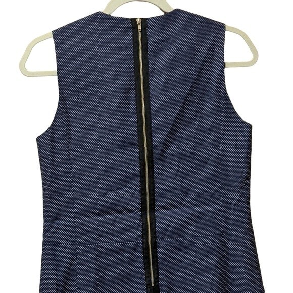 Micro polka dot shift dress navy, white pockets, exposed zipper snap 6 - Picture 7 of 7
